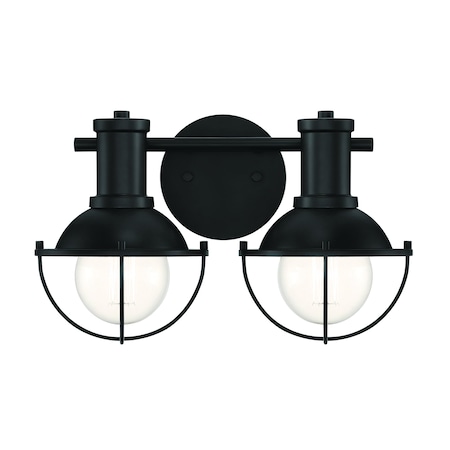Designers Fountain Dalton 15in 2-Light Matte Black Industrial Indoor Vanity Light with Metal Cages D243M-2B-MB